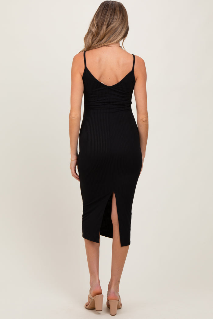 Black Ribbed Cami Maternity Midi Dress
