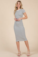 White/Black Asymmetrical Ruched T-Shirt Dress