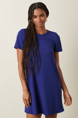 Navy Ribbed Knit Basic Short Sleeve Maternity T-Shirt Dress