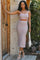 Pink Chevron Knit Cutout Fitted Midi Dress