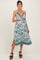 Blue Floral Border Print Cutout Maternity Midi Dress