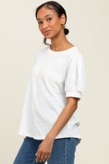 Ivory Ribbed Puffed Sleeve Top