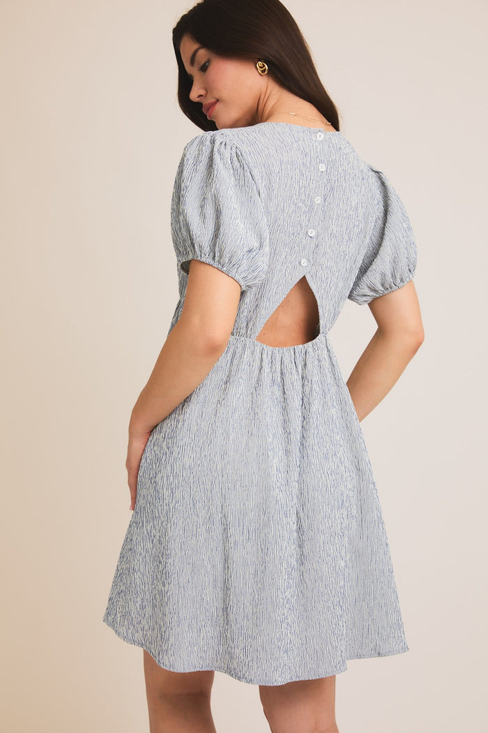 Navy Stripe Back Button Up Cutout Mini Dress