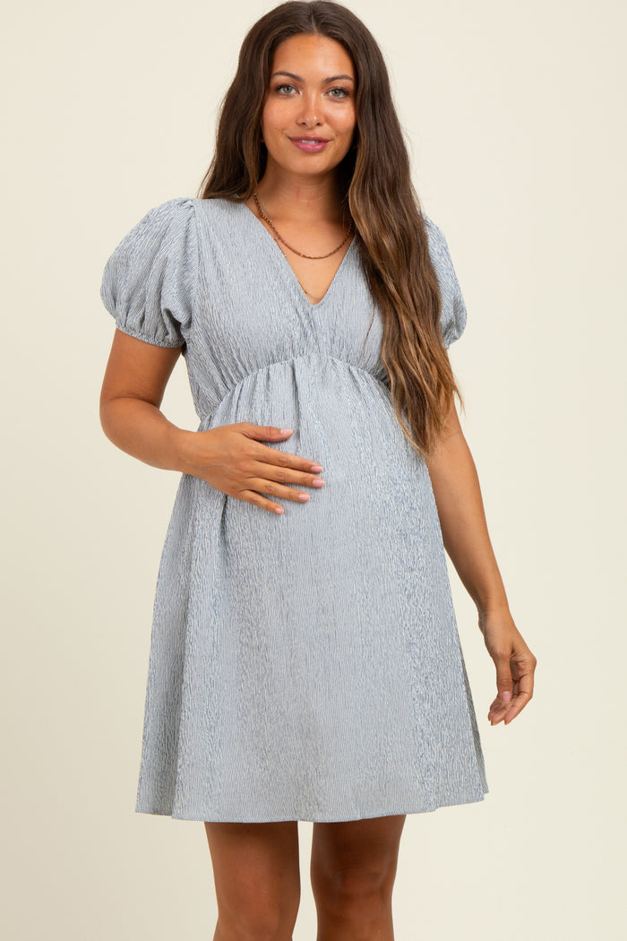 Navy Stripe Back Button Up Cutout Maternity Mini Dress