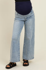Light Blue Cropped Wide Leg Maternity Jeans