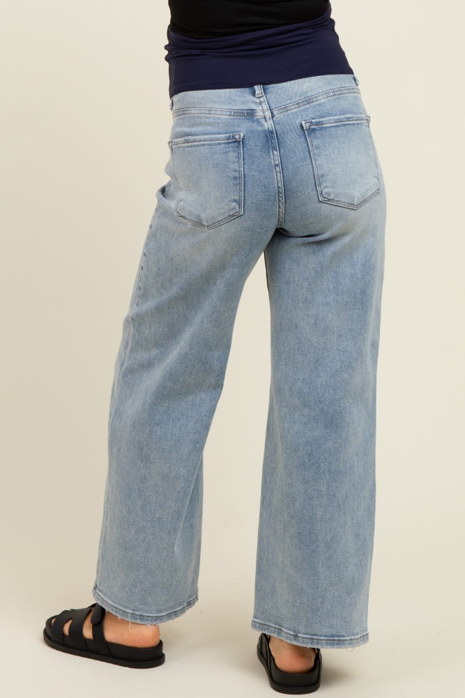 Light Blue Cropped Wide Leg Maternity Jeans