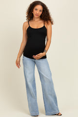 Light Blue Vintage Wash Wide Leg Maternity Jeans