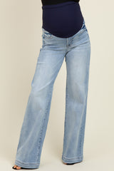 Light Blue Vintage Wash Wide Leg Maternity Jeans