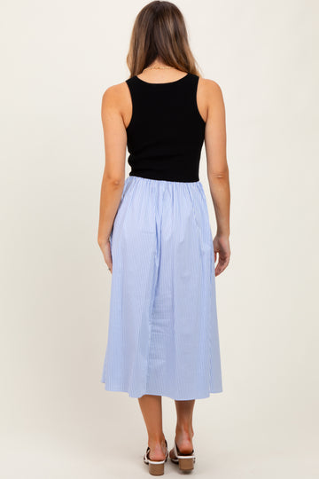 Black Sleeveless Colorblock Striped Skirt Midi Dress