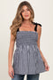Black Gingham Smocked Shoulder Tie Maternity Top