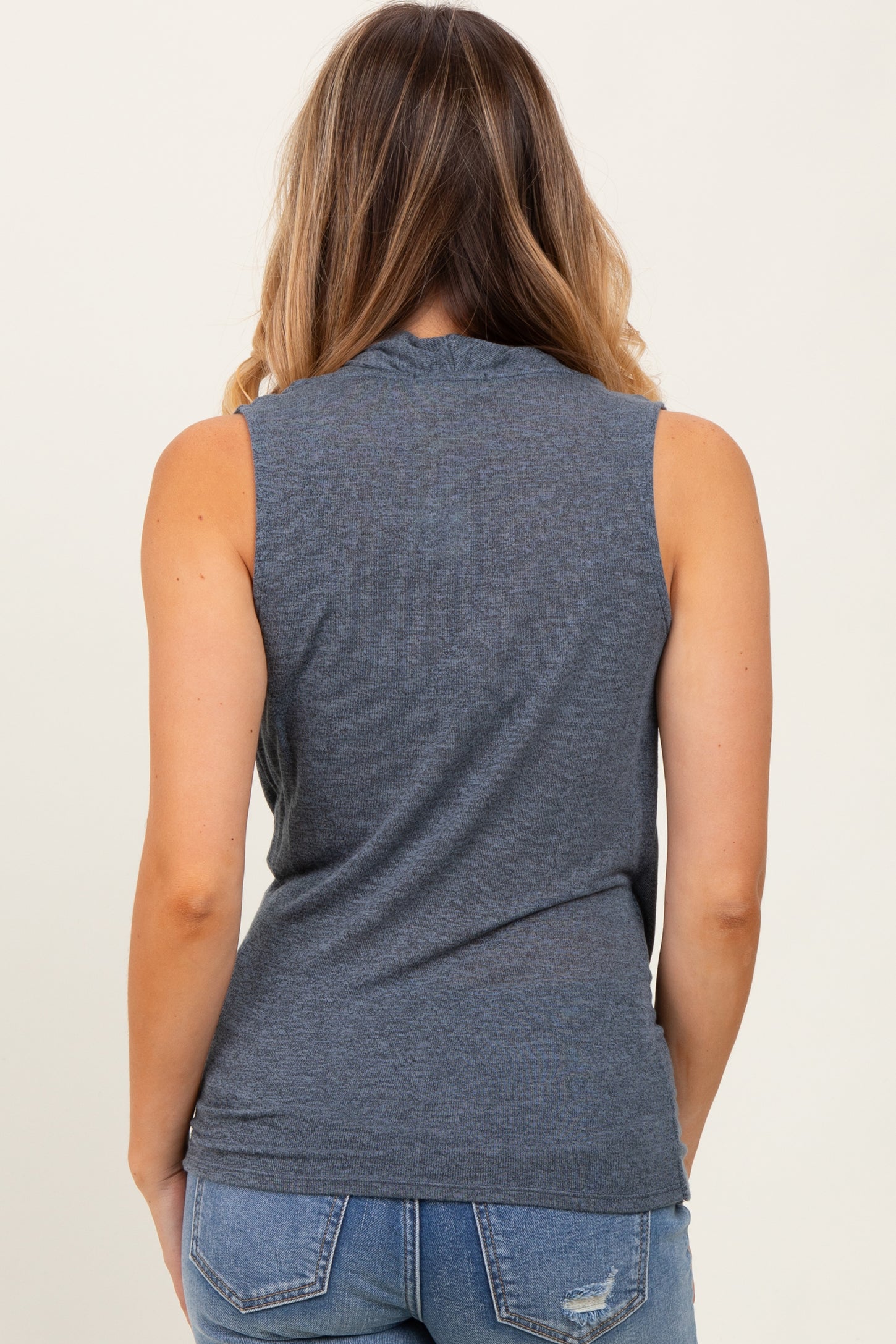 Charcoal Draped Crossover Sleeveless Top