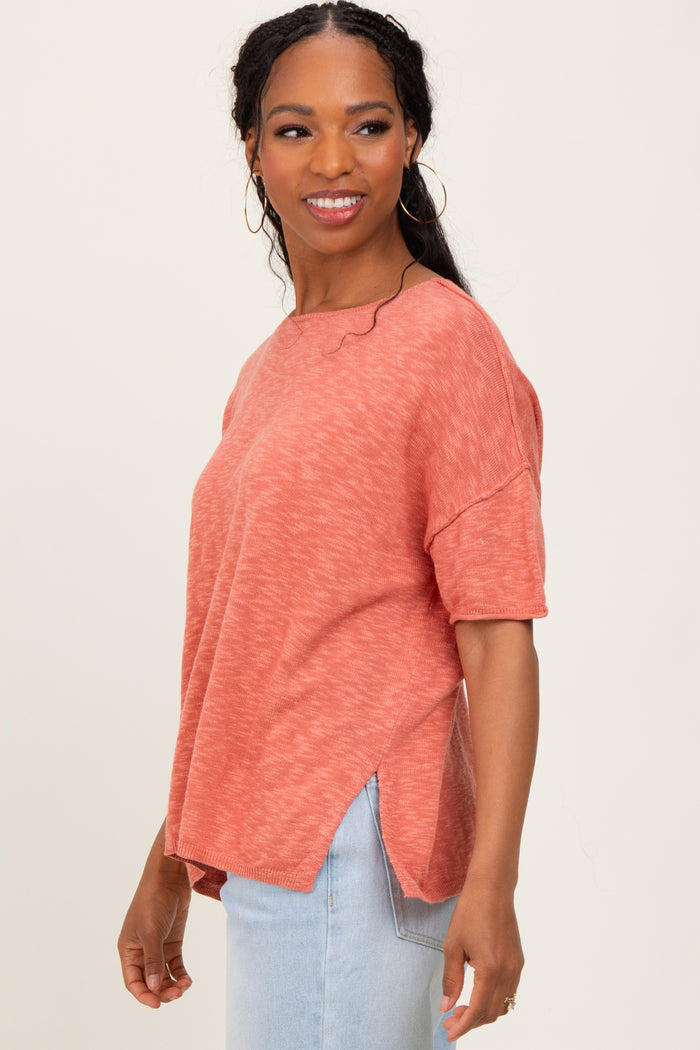 Coral Knit Drop Shoulder Short Sleeve Top