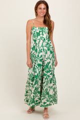 Green Floral Cutout Tie Back Maxi Dress