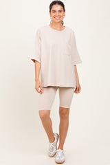 Beige Oversized Short Sleeve Biker Short Set