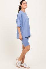 Blue Oversized Short Sleeve Biker Short Set