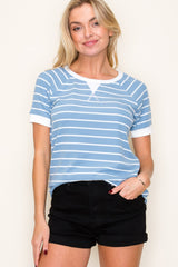 Blue Striped Contrast Border Top