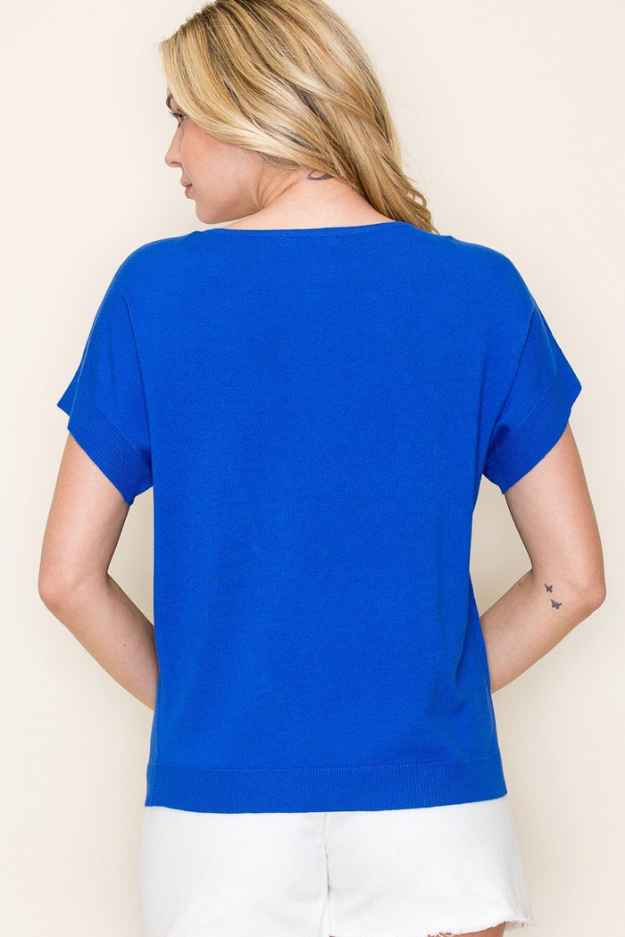 Royal Blue Knit Short Sleeve Top