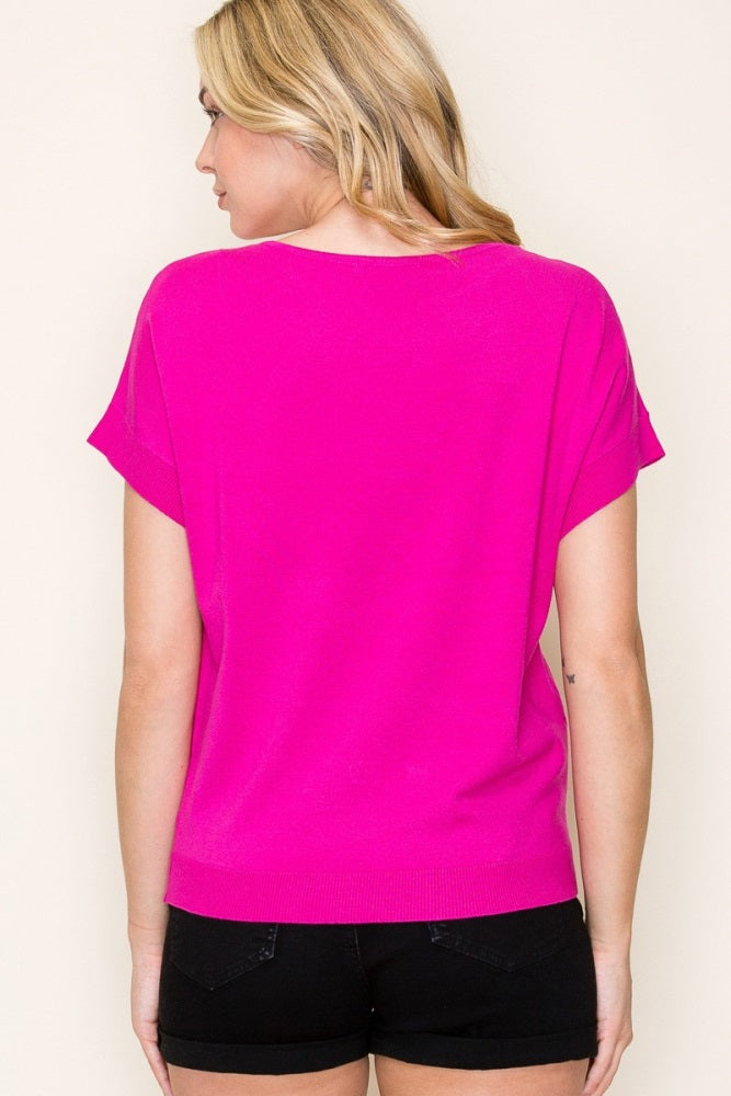 Fuchsia Knit Short Sleeve Top