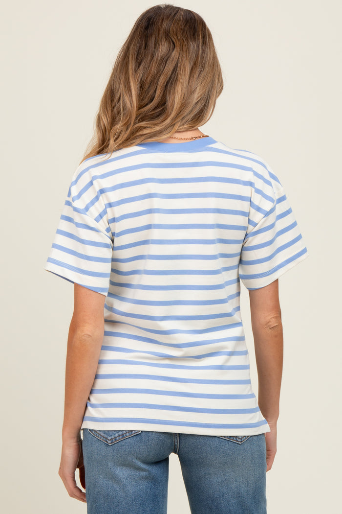 Blue Striped Terry Maternity Short Sleeve Top