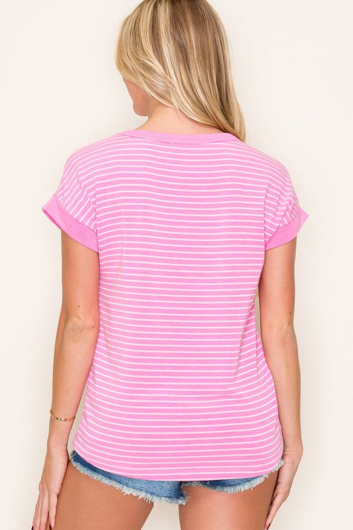 Pink Striped Terry Short Sleeve Top