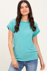 Green Striped Terry Short Sleeve Top
