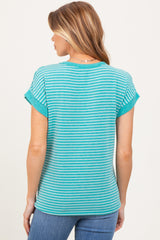 Green Striped Terry Maternity Short Sleeve Top