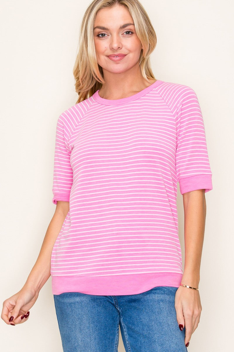 Pink Terry Striped Raglan Sleeve Maternity Top
