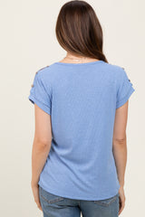 Blue Button Shoulder Detail Maternity Short Sleeve Top