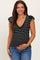 Black/Ivory Stripe Ribbed Ruffle Sleeve V-Neck Maternity Top