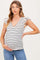 Ivory/Black Stripe Ribbed Ruffle Sleeve V-Neck Maternity Top
