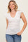 Ivory/Mocha Stripe Ribbed Ruffle Sleeve V-Neck Top