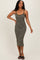 Olive Striped Thin Strap Fitted Midi Dress
