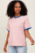 Pink Striped Contrast Trim Short Sleeve Tee