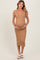 Camel Short Sleeve Side Button Ribbed Maternity Midi Dress