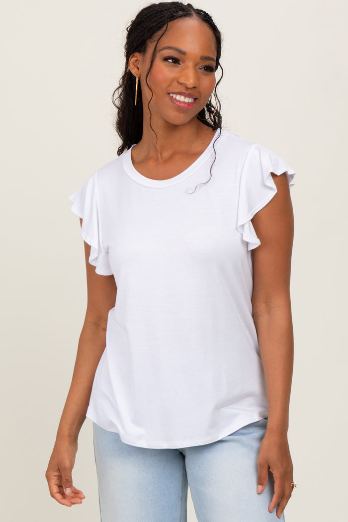 White Basic Short Flutter Sleeve Maternity Tee