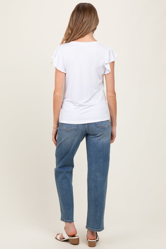 White Basic Short Flutter Sleeve Maternity Tee