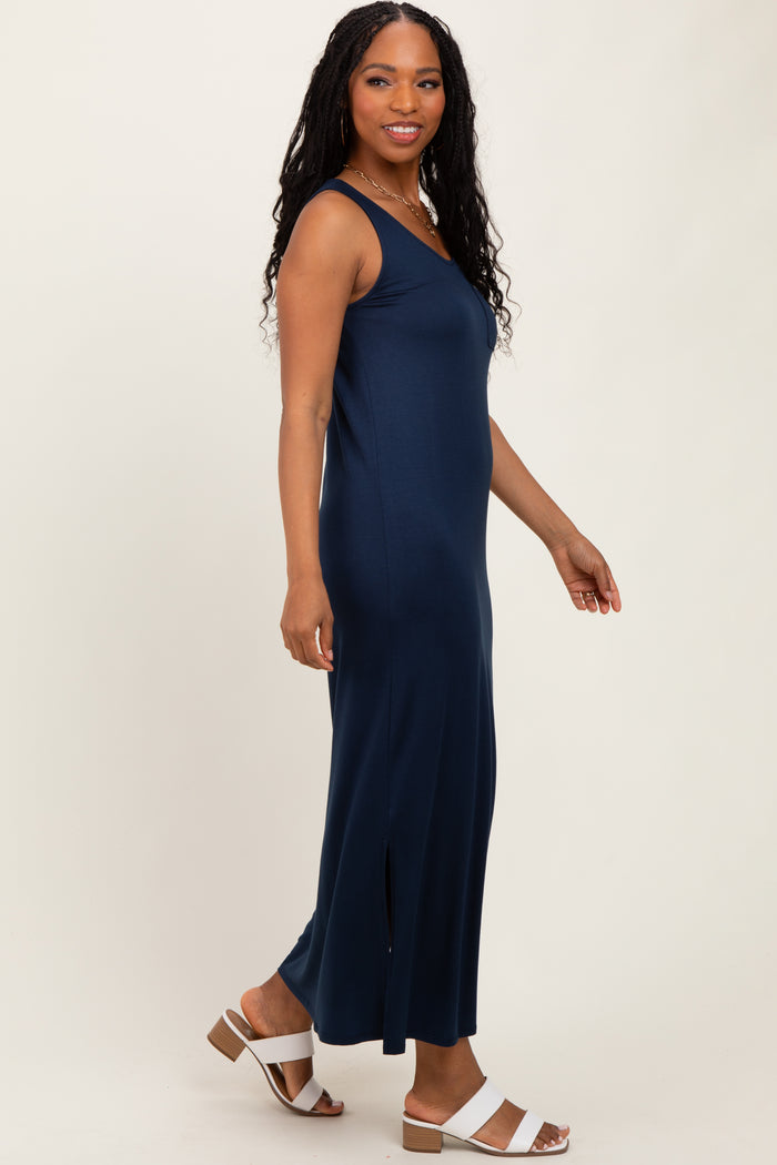 Navy Basic Pocket Sleeveless Maxi Dress
