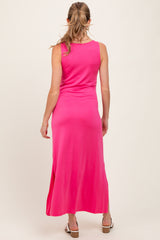 Fuchsia Basic Pocket Sleeveless Maternity Maxi Dress
