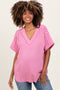 Pink Ribbed Raw Hem Maternity Short Sleeve Top