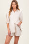 Beige Linen Blend Short Sleeve Shirt Shorts Maternity Set