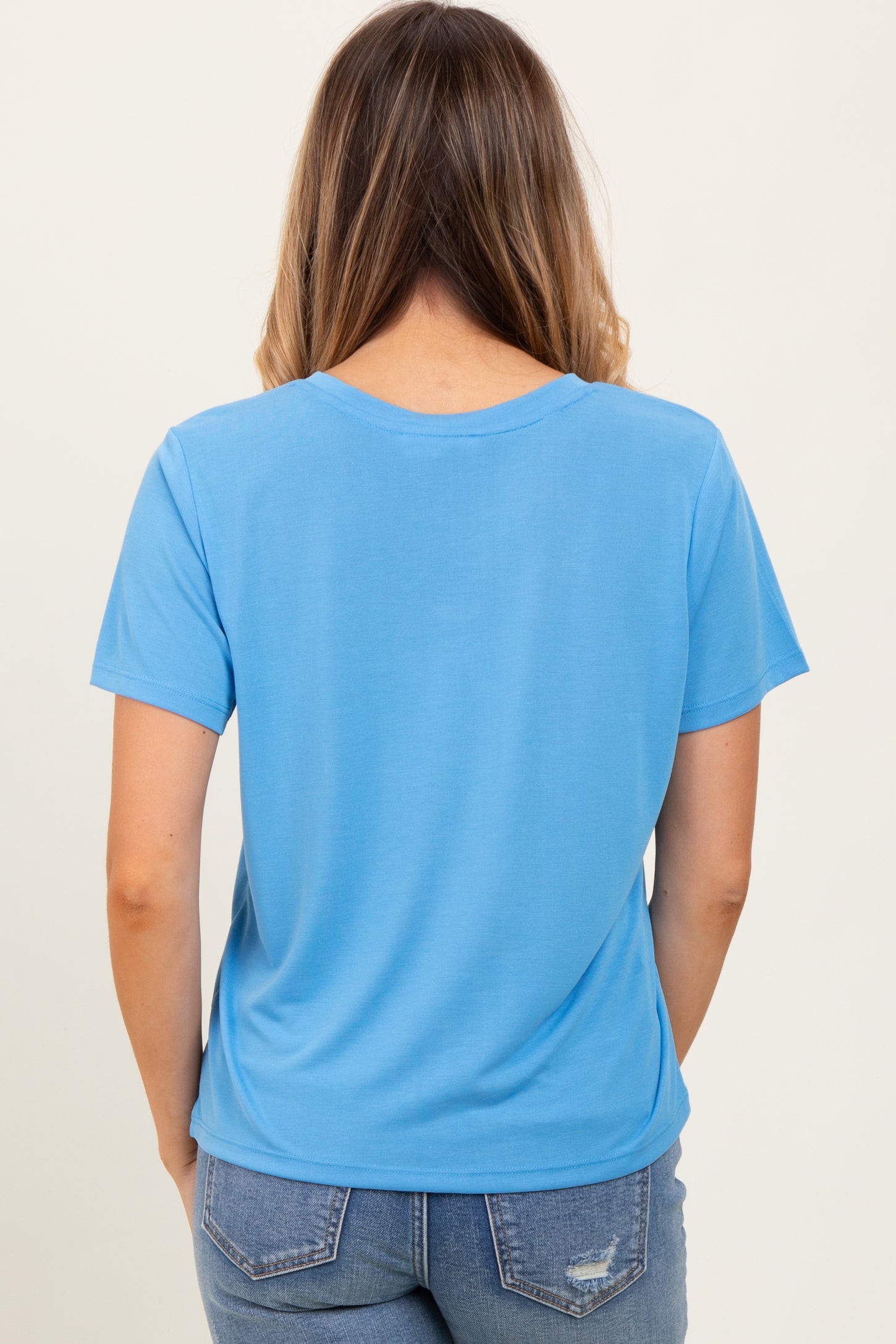Blue Basic Round Neck Short Sleeve T-Shirt