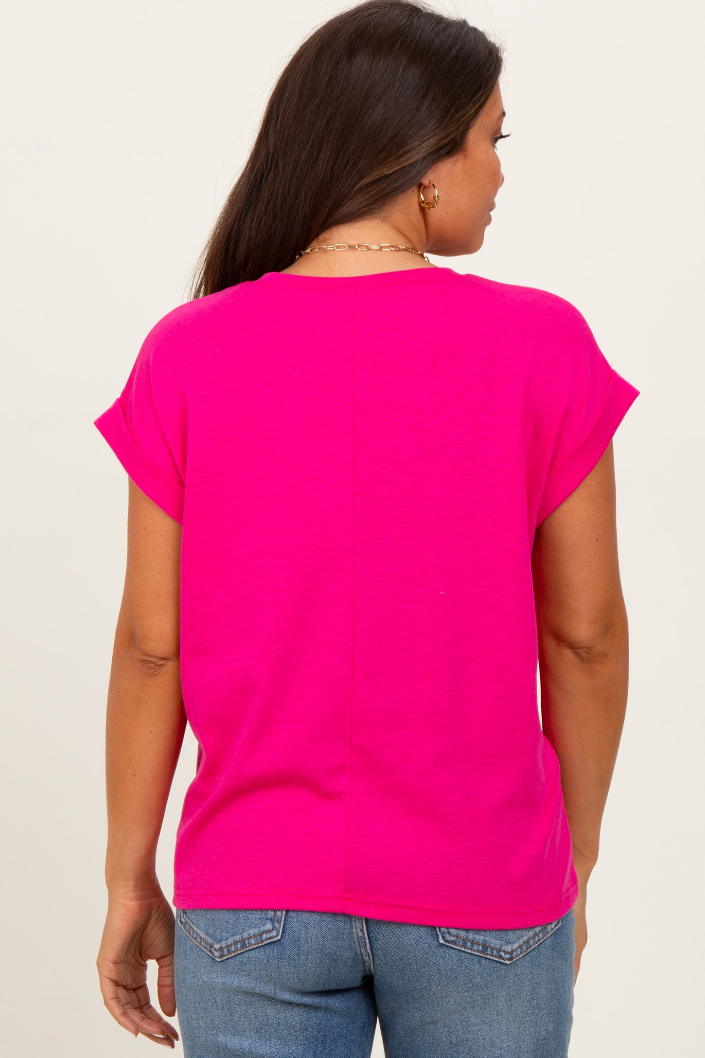 Fuchsia Rolled Short Sleeve Maternity Tee