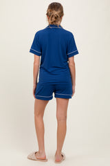 Light Navy Short Sleeve Button Down Shirt Shorts Maternity Set