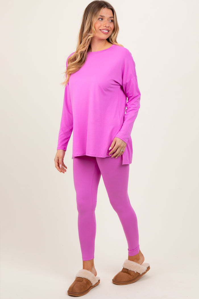 Mauve Brushed Knit Oversized Top and Legging Set
