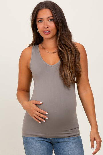 Taupe Sleeveless Fitted Maternity Tank Top