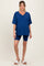 Light Navy Oversized V-Neck Biker Short Maternity Set