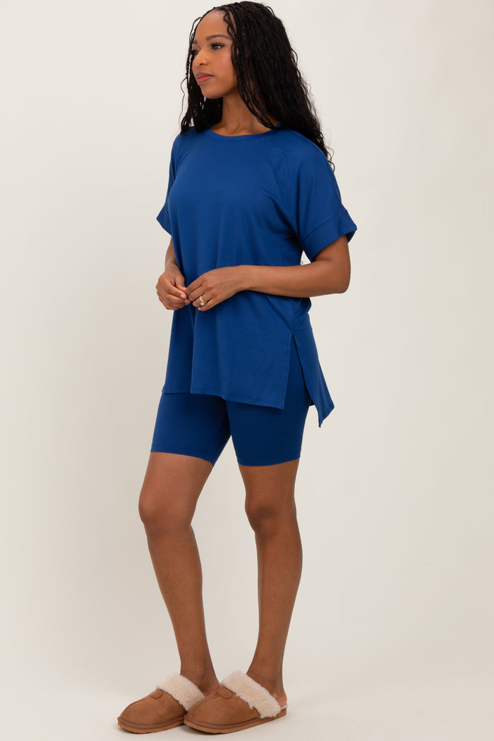 Navy Hi-Low Short Sleeve Tee Biker Short Set