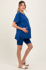 Navy Hi-Low Short Sleeve Tee Biker Short Maternity Set