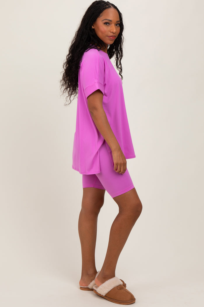 Mauve Hi-Low Short Sleeve Tee Biker Short Set