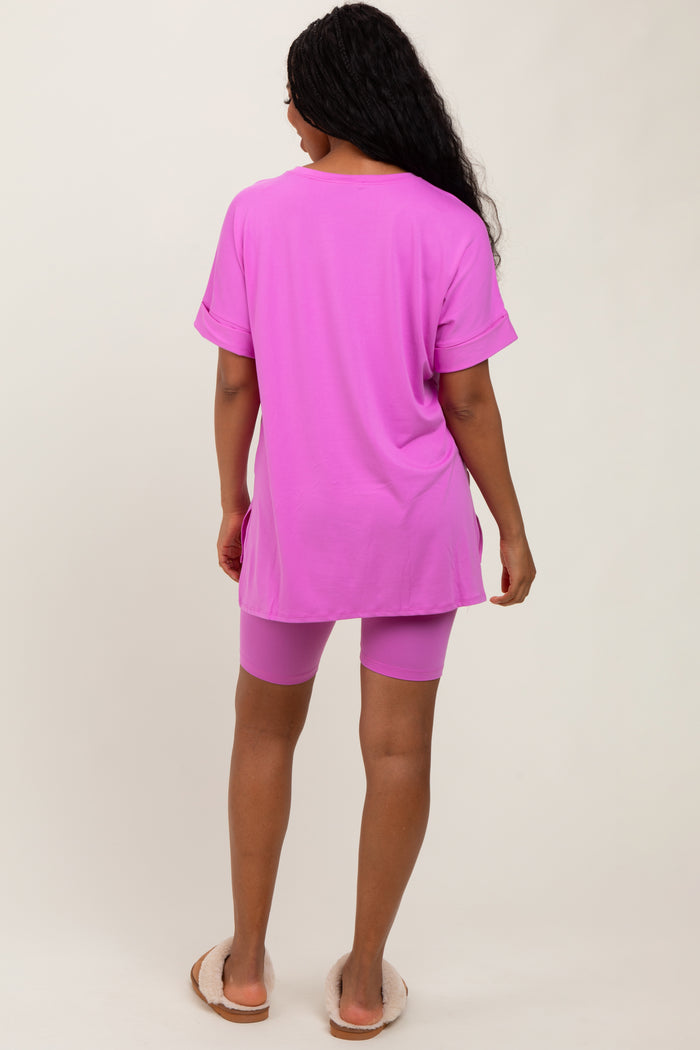 Mauve Hi-Low Short Sleeve Tee Biker Short Set